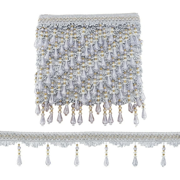 12 Yards Beaded Fringe Trim 3-3/4 inch Hanging Tassel Trim Silver Sewing Trim Fringe Beaded Trim Lace Ribbon for Curtain Tablecloth Home Decor Dress Clothes DIY Crafting Polyester