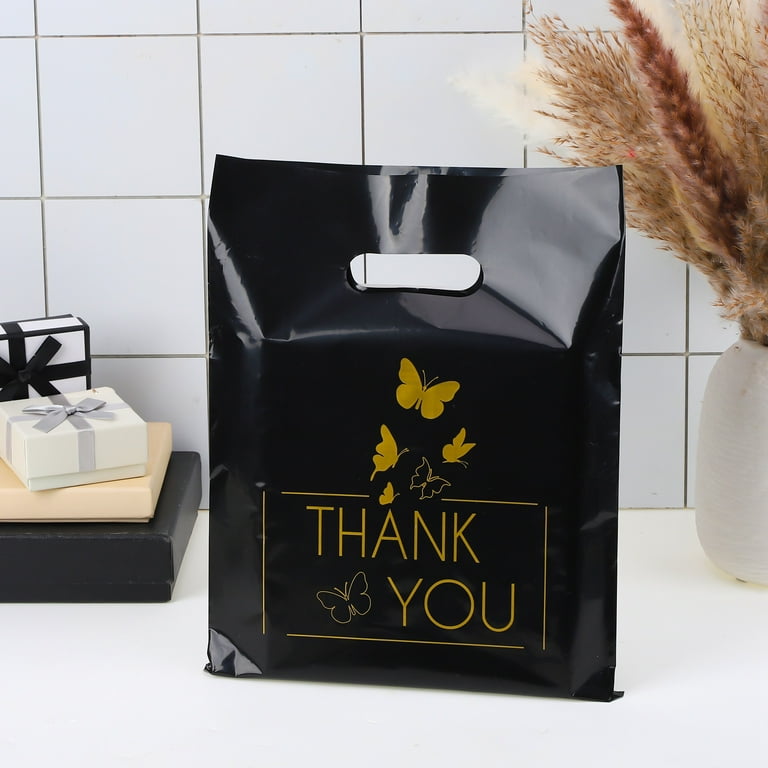 Bocaoying 100 Pcs Thank You Bags Shopping Bags Bulk 12 x 9 inches Plastic Thank You Bags for Business Boutique Thicken Shop Bags with Handles for