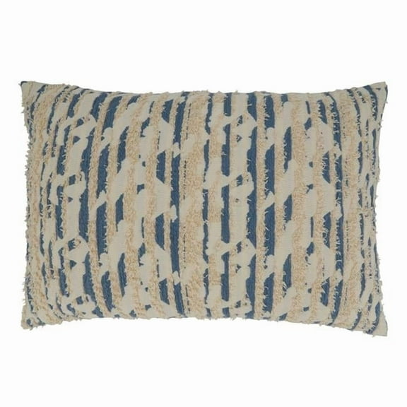 Saro Lifestyle 2200.BL1624BD 16 x 24 in. Textured Plus Printed Down Filled Oblong Pillow, Blue