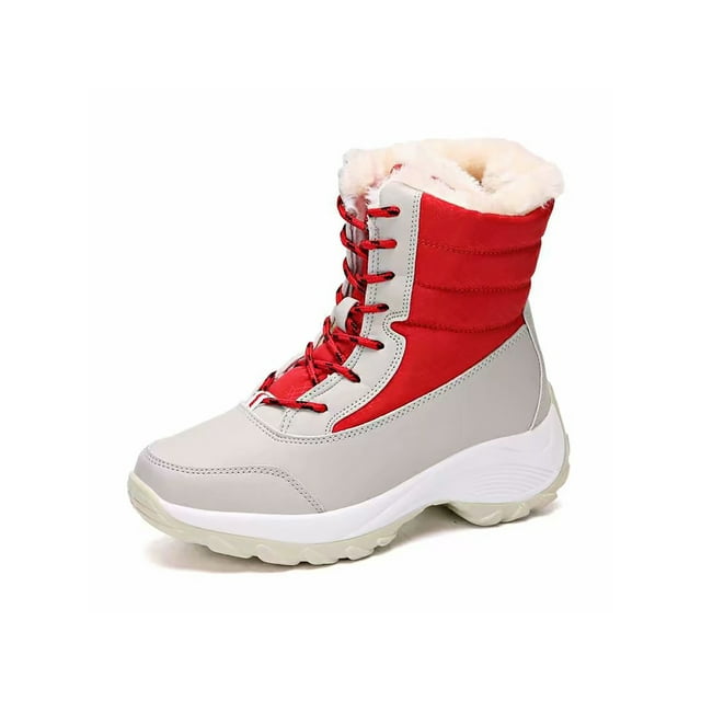 UKAP Bottes d'Hiver Unisexes Doublées de Peluche Chaussures Chaudes Fausse Fourrure Bottes de Neige Antidérapantes Extérieures Rouges 8