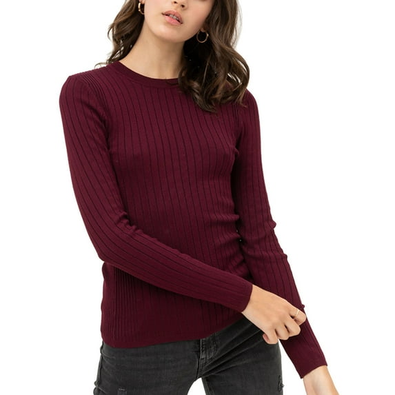 Women’s Pullover Slim Fit Ribbed Long Sleeve Sweater - Round Neck Basic Sweater Top