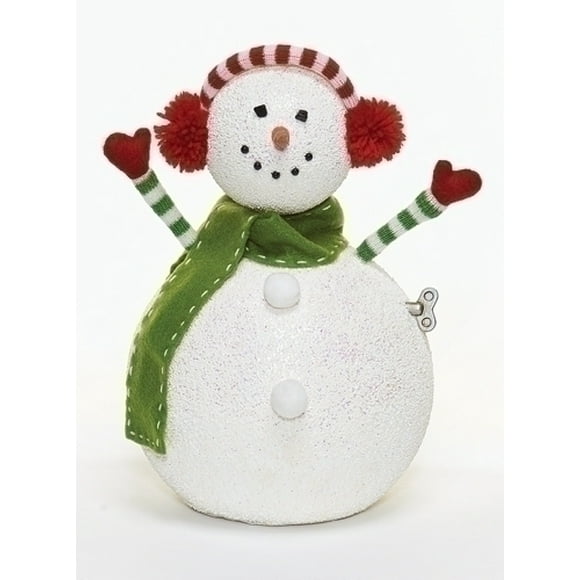 Roman 12" White Animated and Musical Snowman with Earmuffs Christmas Figurine