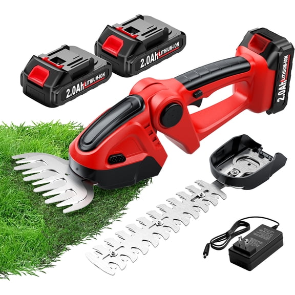21V Cordless 2-in-1 Hedge Trimmer & Grass Shears, Handheld Lawn Trimmer/Shrub Cutter, 2×2.0Ah Lithium Battery & Charger, Lightweight Portable, for Garden Landscape Lawn Farm