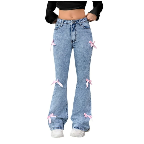 Gibobby Ripped Denim Jeans for Kids Straight Wide Leg Distressed Washed Cotton Baggy Pants Casual Lightweight Girls High-Waisted Jeans with Adjustable Waistband(Blue,10-11 Years)