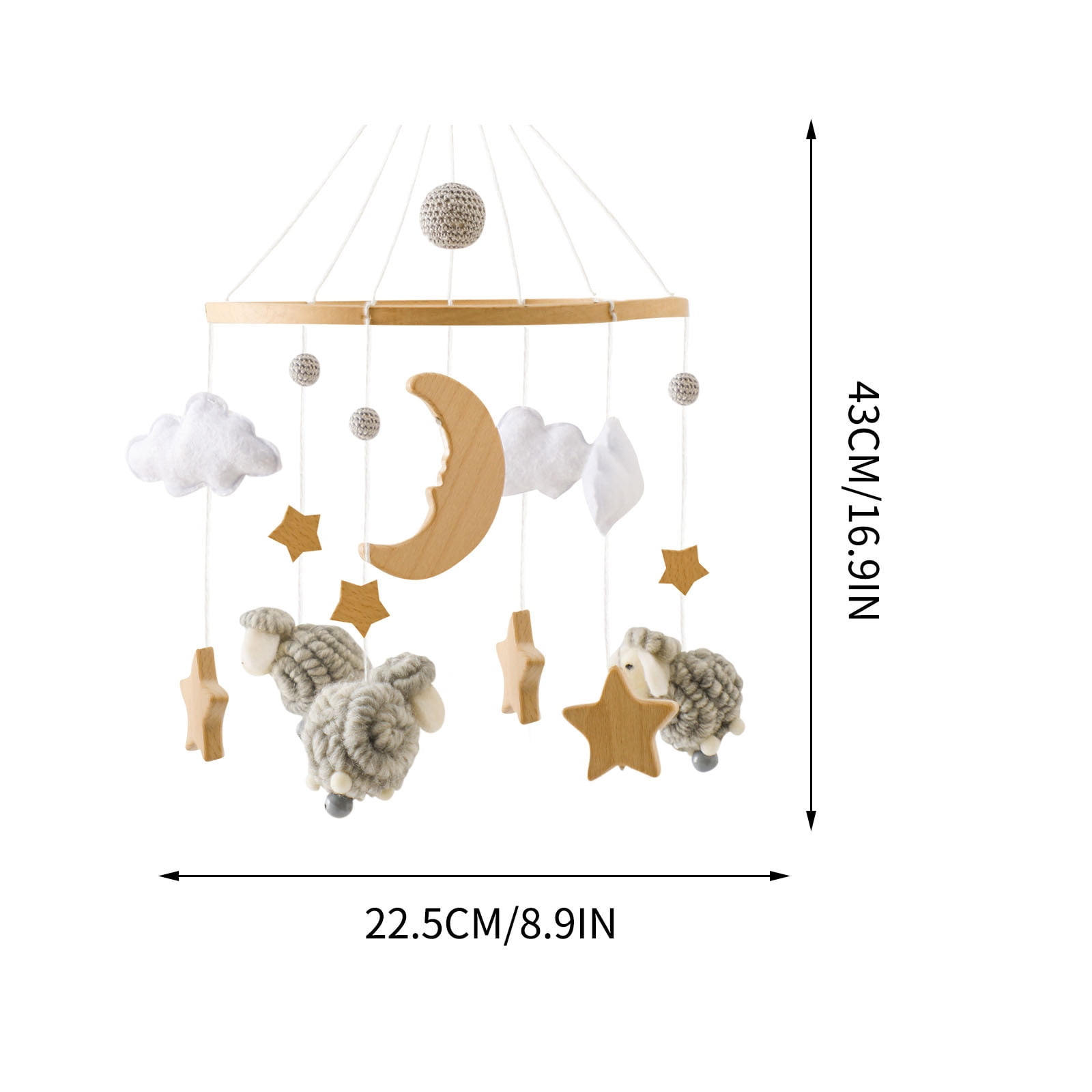 Baby Crib Mobile, Gaqring Handmade Wooden Felt Mobile for Newborns, Natural Bamboo Fiber Hanging Wind Chime Bed Decor Safe Soft Nursery Gift, Gray