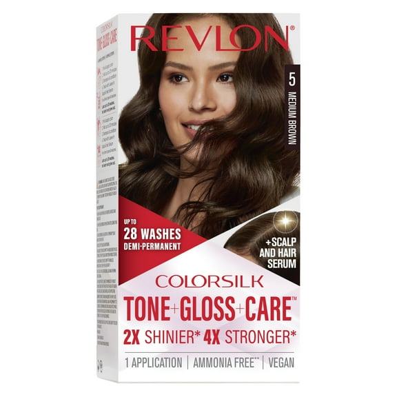 Revlon ColorSilk Tone   Gloss   Care Demi-Permanent Hair Color, 5 Medium Brown, 4.5 fl oz