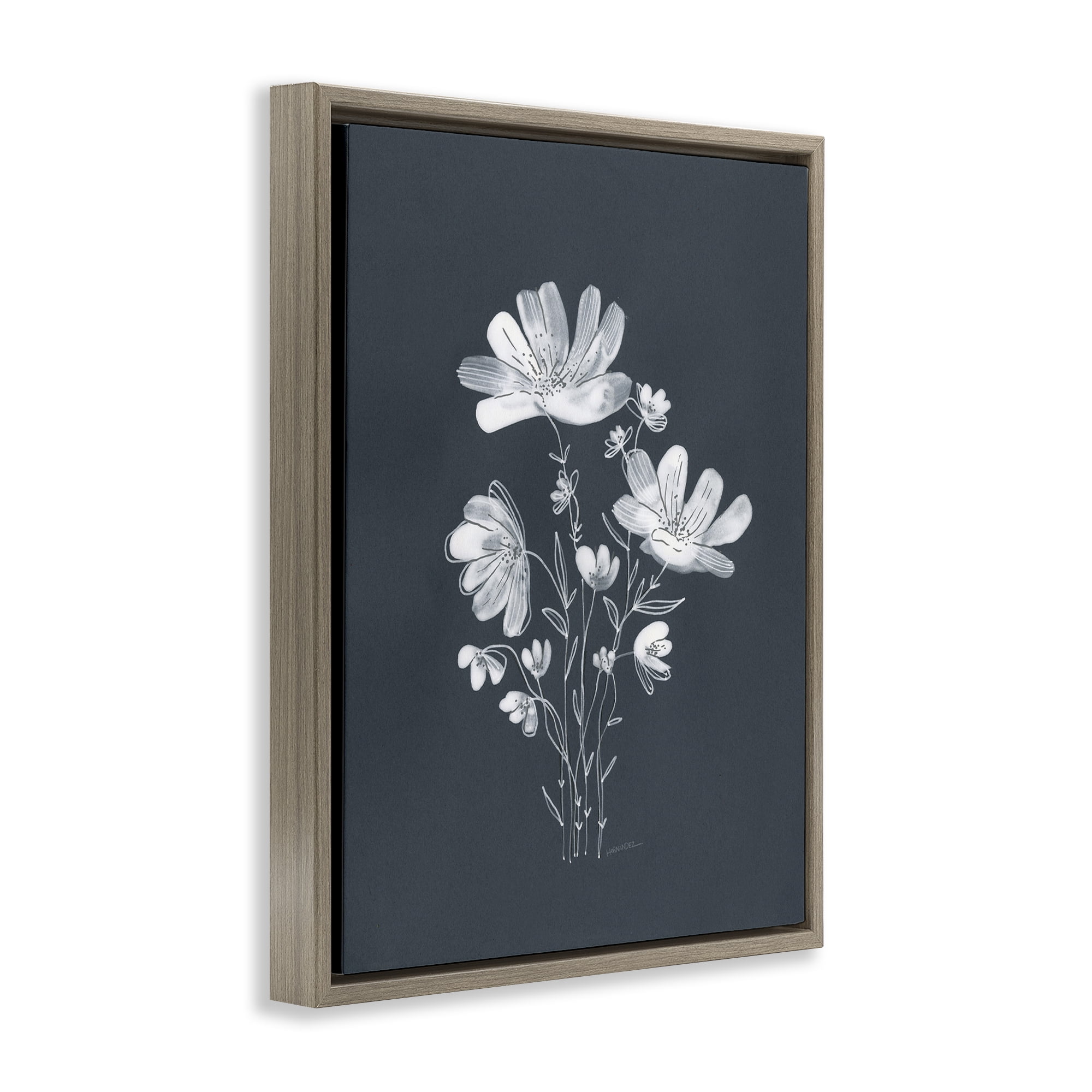 Stupell Industries Simple Daisy Florals Plants & Flowers Painting Brown Floater Framed Canvas Art Print Wall Art, 17 x 21