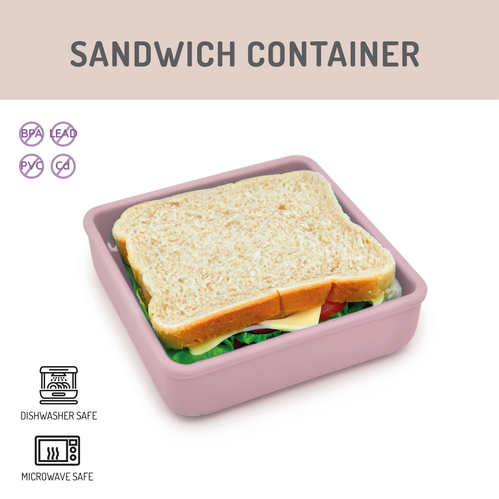 Melii Silicone Sandwich Food Storage Container, Reusable Leak-Resistant Lunch Container - Pink