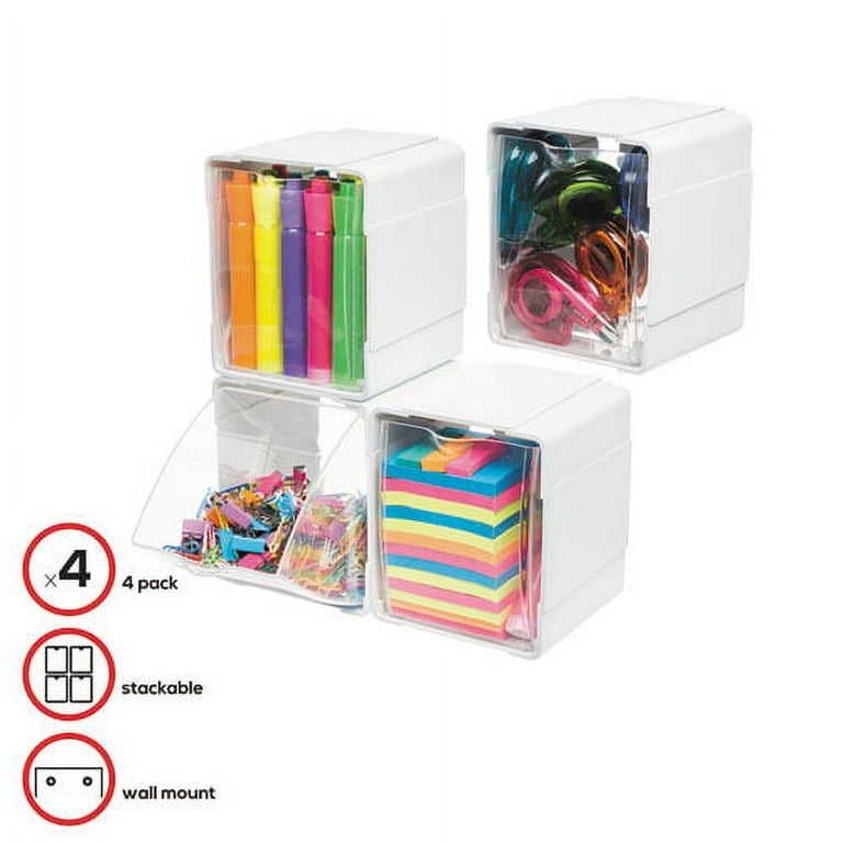 Tilt Bin Interlocking 4-Bin Organizer, Plastic, 4.63 x 4.88 x 5.5, White/Clear Tilt Bin Interlocking 4-Bin Organizer, Plastic, 4.63 x 4.88 x 5.5, White/Clear