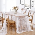 thumbnail image 3 of HWZWT White Lace Tablecloth 60 X 120 Inch Rectangle Vintage Embroidery Bridal Wedding Tablecloth Transparent Overlay for Rustic Outdoor Party Reception Home Decor Pure WhiteWhite Lace T, 3 of 5