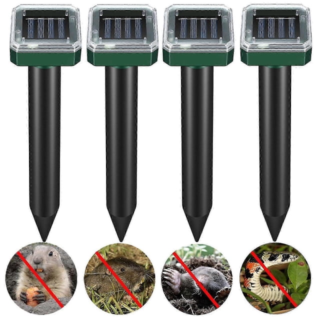 Solar Mole Repellent, Ultrasonic Mole Repellent Solar PoweredOutdoor Waterproof Ultrasonic Snake Repellent for Get Rid of Mole, Gopher, Snakes, Vole a