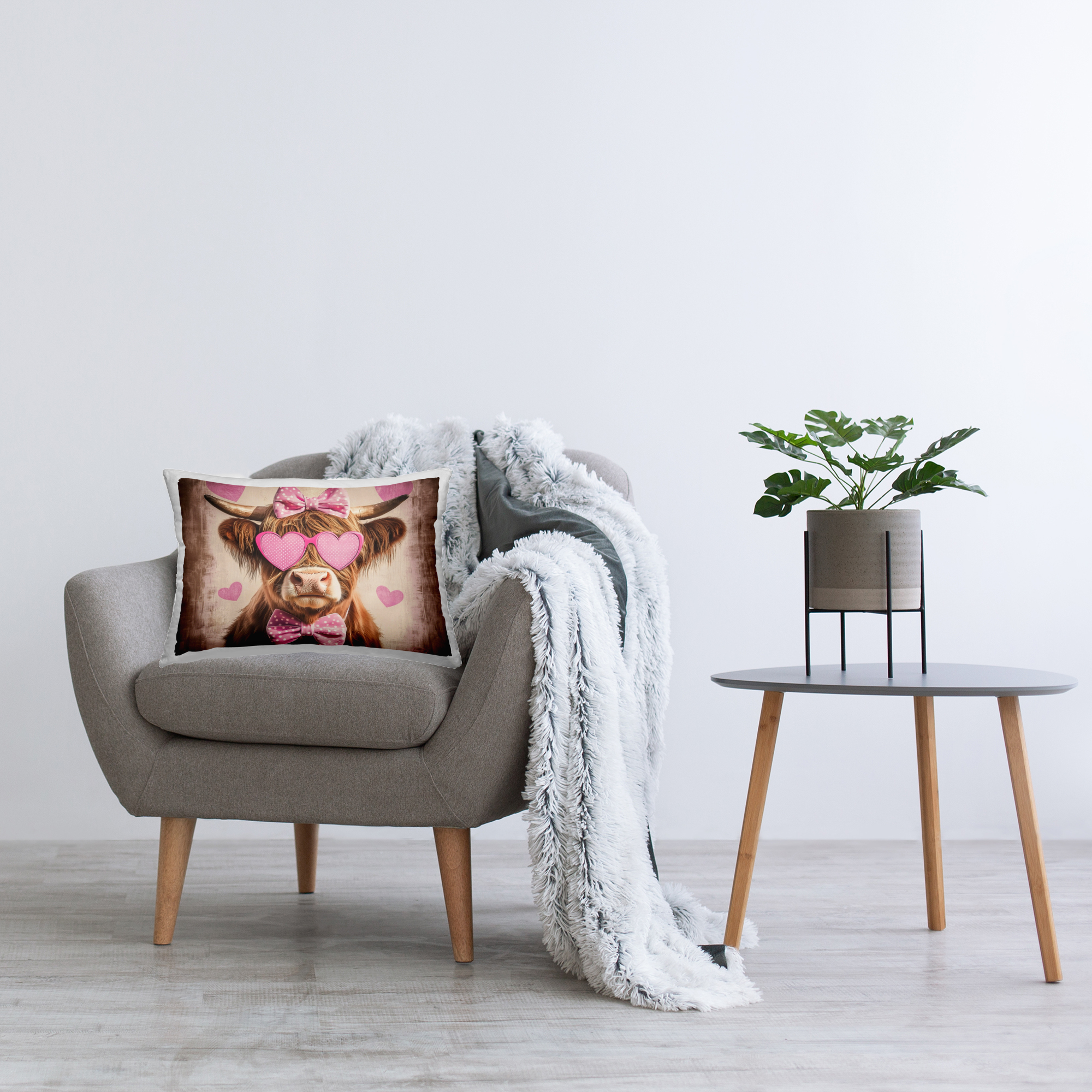 Stupell Industries Cute Cattle Pink Hearts Decorative Printed Throw Pillow, design by Shawna Stewart