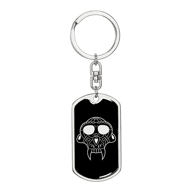 Calavera Mexican Sugar Skull 48 Stainless Steel or 18k Gold Premium Swivel Dog Tag Keychain