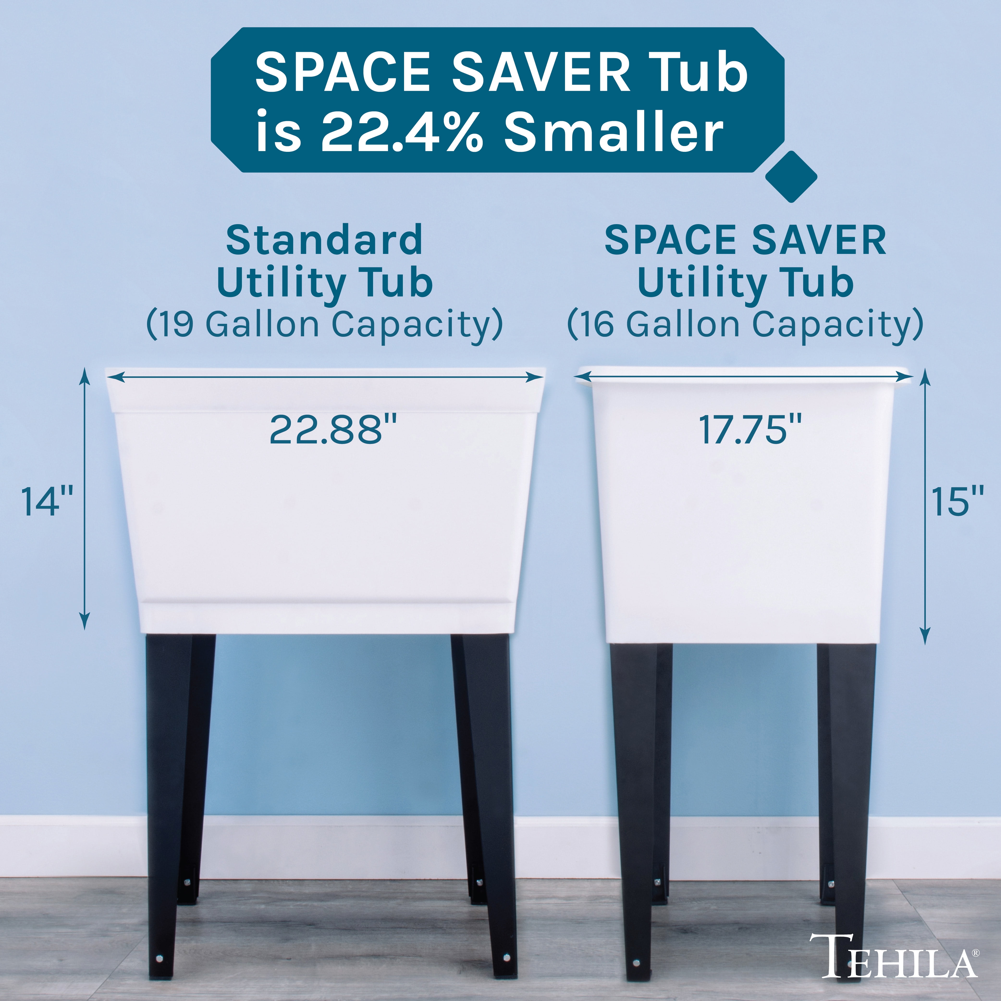 TEHILA Space Saver 16 Gallon White Utility Sink with Black Faucet & Side-Sprayer