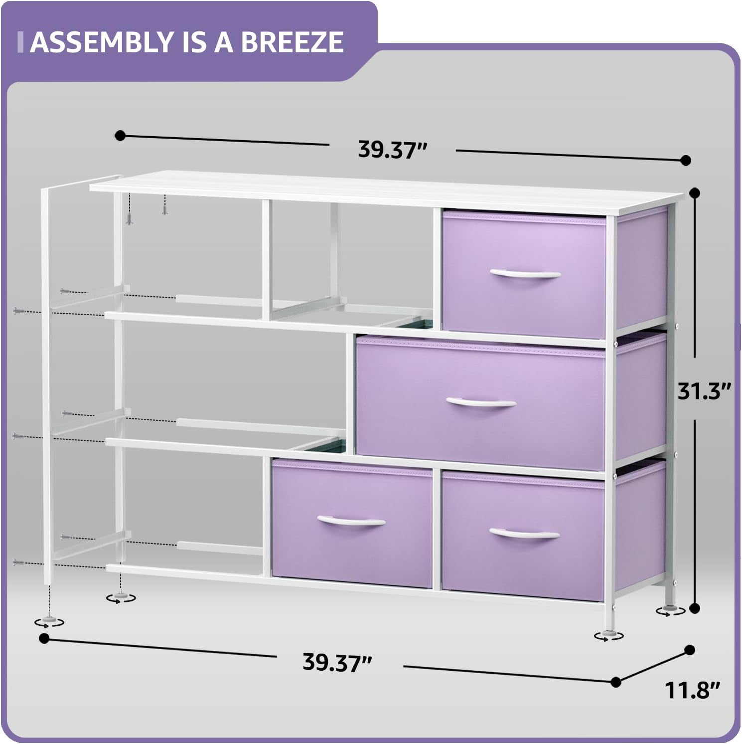 Sorbus Dresser with 8 Fabric Bins Drawers - Kids Furniture Storage Chest for Clothing Toys Organization, Bedroom, Closet (Purple)