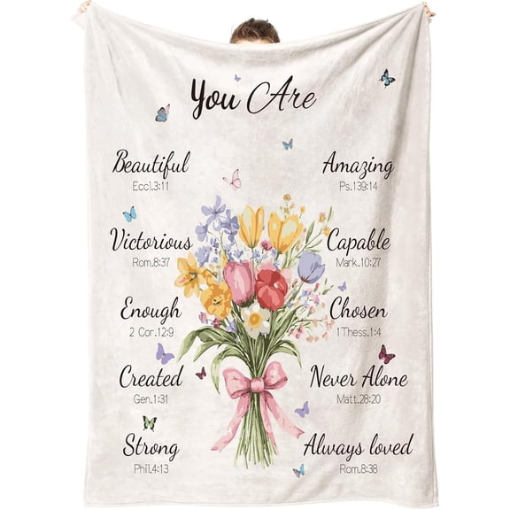 Christian Gifts for Women, You are Bible Verse Religious Blanket with Flowers, Inspirational Faith Birthday Presents for Mom, Sister, Her (50" x 60")