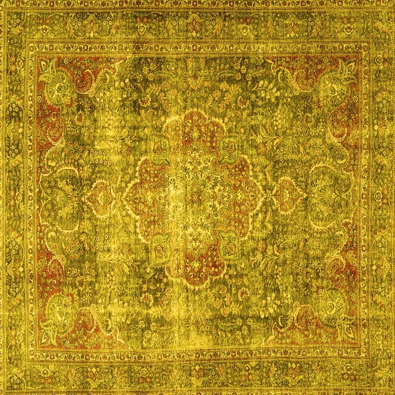 Ahgly Company Indoor Square Medallion Yellow Traditional Area Rugs, 5' Square