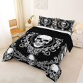 thumbnail image 2 of Castle Fairy Gothic Skull Chain Frame Full Size Comforter Sets 3-Piece,Baroque Swirl Floral Border Bedding Comforter Set,White Blacks,1 Comforter and 2 Pillowcases,Black Reversible, 2 of 6