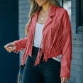 thumbnail image 2 of Fiaer,Womens Loose Fit Oversized Cropped Faux Leather Jackets,Ladies Casual Trendy Long Sleeve Fringe Solid Color Lightweight Comfy Tops Orange L, 2 of 3