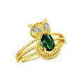 thumbnail image 3 of RYLOS Rings for Women 14K Gold Plated Silver CAT Ring 7X5MM Oval Gemstone &  Sparkling Diamonds Green Sapphire Jewelry Size 5, 3 of 7