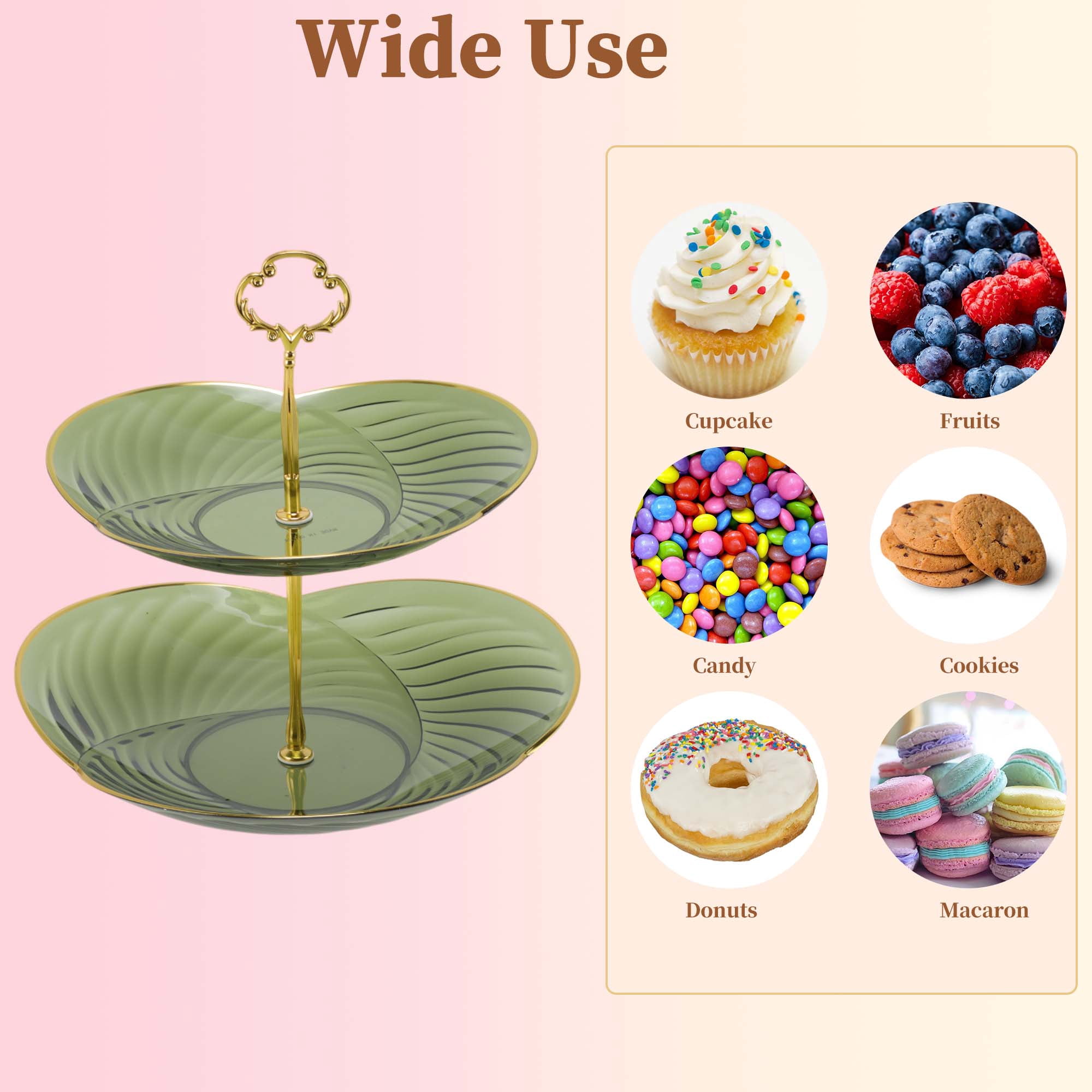 Unique Bargains 2 Tier Dessert Cupcake Stand Holder with Tiered Tray Green