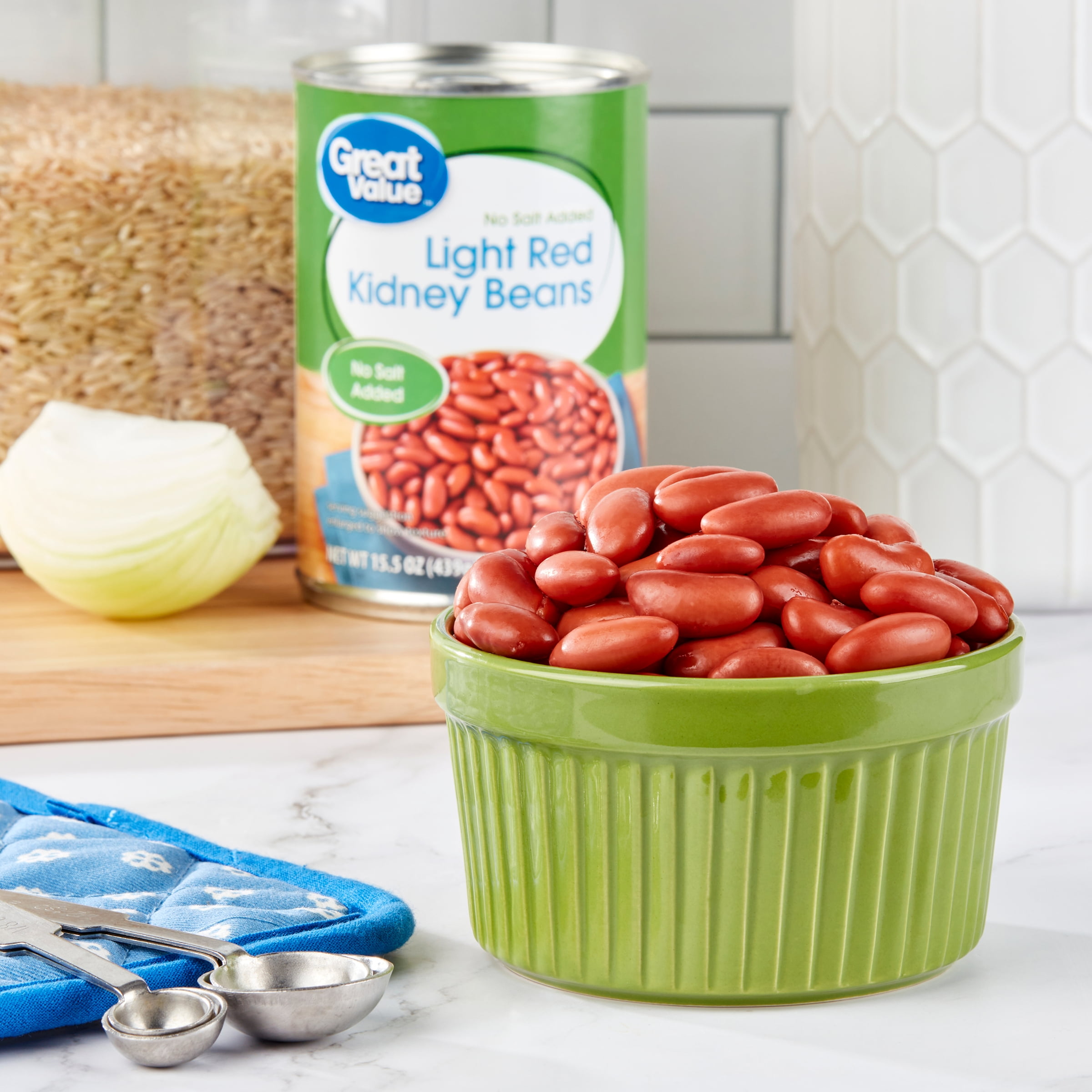 (6 pack) Great Value No Salt Added Light Red Kidney Beans, 15.5 oz