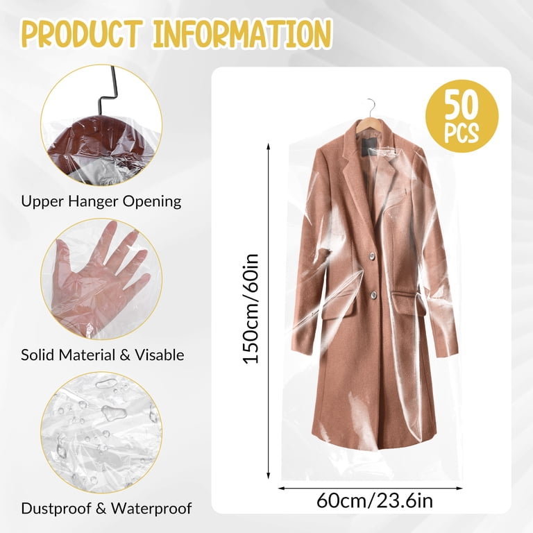Abaima 50-Pack Clear Plastic Garment Bags 60 Inch photo 2