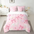 thumbnail image 2 of Homewish Kawaii Bowknot Twin Bedding Sets 7-Piece for Kids Girls, Gradient Bow Ribbon Bedding Comforter Set, Cute Stars Sheet Sets, Breathable Home Decor, 2 of 8