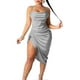 thumbnail image 3 of Women's Satin Spaghetti Straps Cowl Neck Sexy Ruch Cocktail Midi Dresses, 3 of 3
