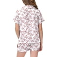thumbnail image 5 of Djtdsds Girls' Satin Pajama Bow Print Short Sleeve Button Top with Shorts Set Size:3-4 Years, 5 of 6