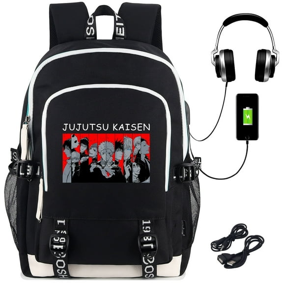 Roffatide Anime Jujutsu Kaisen Itadori Yuji Laptop Backpack with USB and Headphone Ports for Youngsters , Black