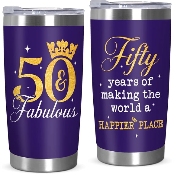 50th Birthday Gifts for Her - 20oz Stainless Steel Insulated Tumbler with Lid - 1976 Birthday Gifts for Women Mom Wife Coworker Friend Sister, 50 and Fabulous Tumblers for Women, 50th Birthdays