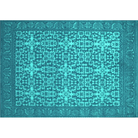 Ahgly Company Machine Washable Indoor Rectangle Persian Turquoise Blue Bohemian Area Rugs, 8' x 10'