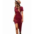 thumbnail image 3 of Women Summer Maxi Tshirt Dress Short Sleeve Crewneck Tie Waist Casual Fit Slit Spring Long Beach Dresses Wine Red M, 3 of 9