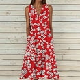 thumbnail image 2 of VBVC Women's Floral V-Neck Maxi Dress,Sleeveless Button Detail Flowy Dress For Women,Ladies Summer A-Line Beach Boho Sundress with Pockets,Red,S-5XL, 2 of 6