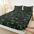 thumbnail image 5 of Manfei Vibrant 3D Square Bed Sheets, Neon Glow Fuul Size Sheets, Black Green, Black Reversible 4-Piece1 Flat Sheet + 1 Fitted Sheet + 2 Pillowcases, 5 of 6