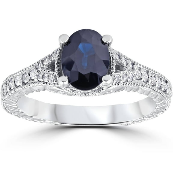 Pompeii 2ct Vintage Diamond Black Sapphire Engagement Ring 14K White Gold (G/H,I1)