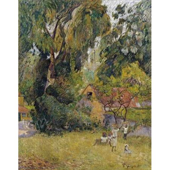 Huts Under The Trees Canvas Art - Paul Gauguin (22 x 28)