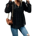 thumbnail image 4 of Txlixc Tops de manga larga con cuello en V para mujer, blusa suelta de empalme de malla con decoración de bolas de felpa de estilo informal para primavera y otoño Txlixc Moda, 4 of 9