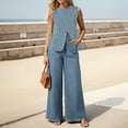thumbnail image 2 of YDFCWXW Women 2 Piece Denim Set Button Sleeveless Jean Vest Denim Top Y2k Shirt Wide Leg Jeans Palazzo Pants Outfits Blue, L, 2 of 9