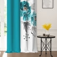 thumbnail image 3 of Lfeey Teal Floral Blackout Curtains for Bedroom, Room Darkening Thermal Insulated Grommet Window Drapes, 42x63 Inch Set of 2, 3 of 7