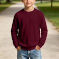 thumbnail image 5 of Kids Solid Color Waffle Knit Crew Neck Sweatshirt Boys Girls Long Sleeve Pullover Soft Lined Fall Winter Casual Basic Top for Daily School Layering Wear(,4-5 Years), 5 of 8