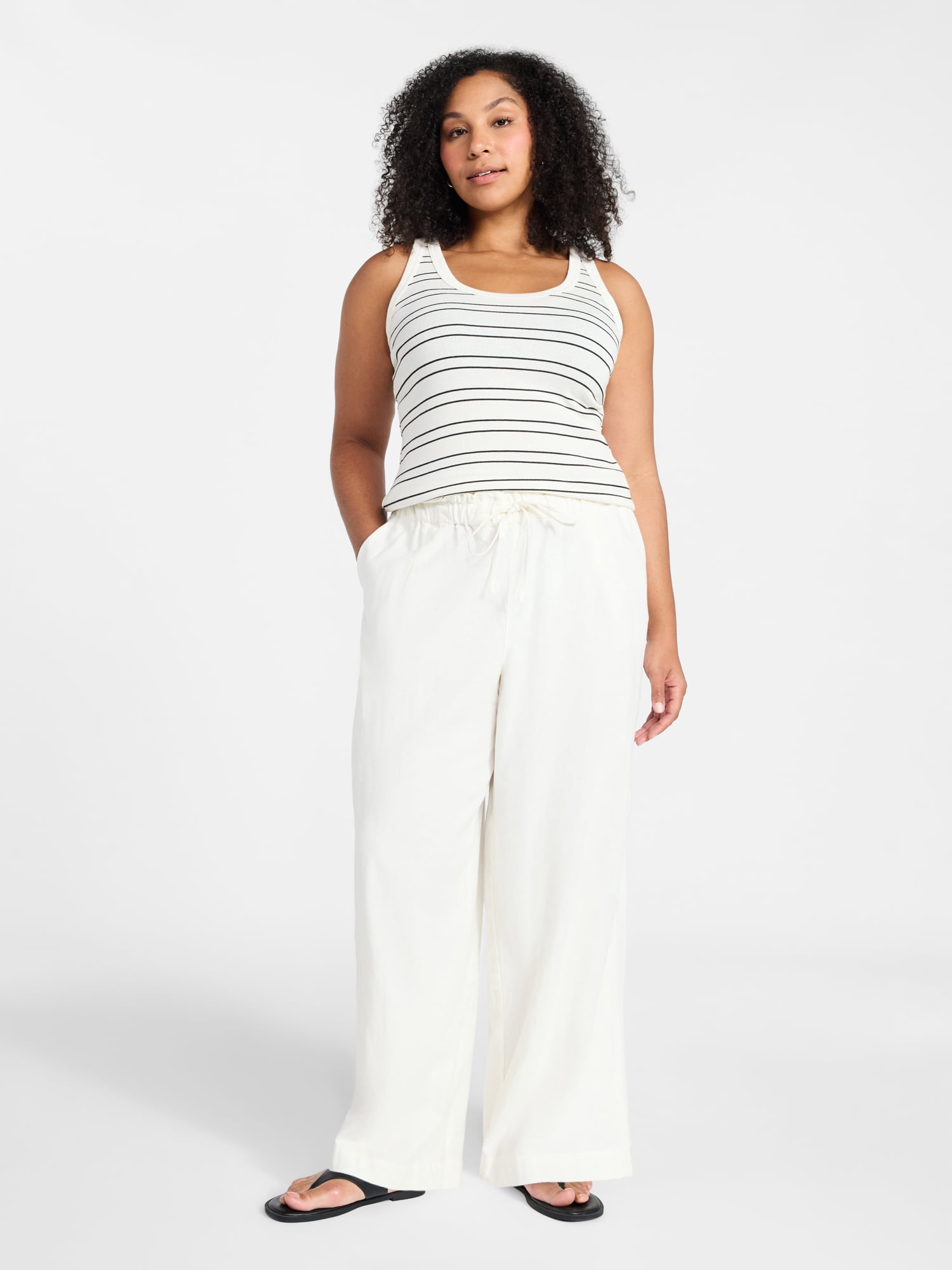 Time and Tru Women's Wide Leg Linen Blend Pants, Sizes XS-4X
