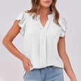 thumbnail image 3 of Womens Dressy Casual Tops Ruffle Petal Short Sleeve V Neck Shirts Elegant Summer Business Work Tunic Blouses, 3 of 7