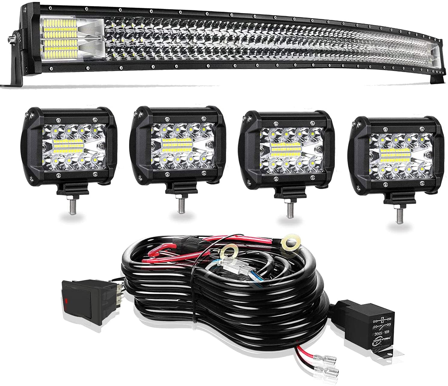 TERRAIN VISION LED Light Bar 32 Inch Curved Led Bar Off Road Light W/ 2pcs 4in 60W LED Pods Fog Lights with Wiring Harness Kit for Jeep Trucks Polaris ATV UTV Boat Light Bars TERRAIN VISION LED Light Bar 32 Inch Curved Led Bar Off Road Light W/ 2pcs 4in 60W LED Pods Fog Lights with Wiring Harness Kit for Jeep Trucks Polaris ATV UTV Boat Light Bars