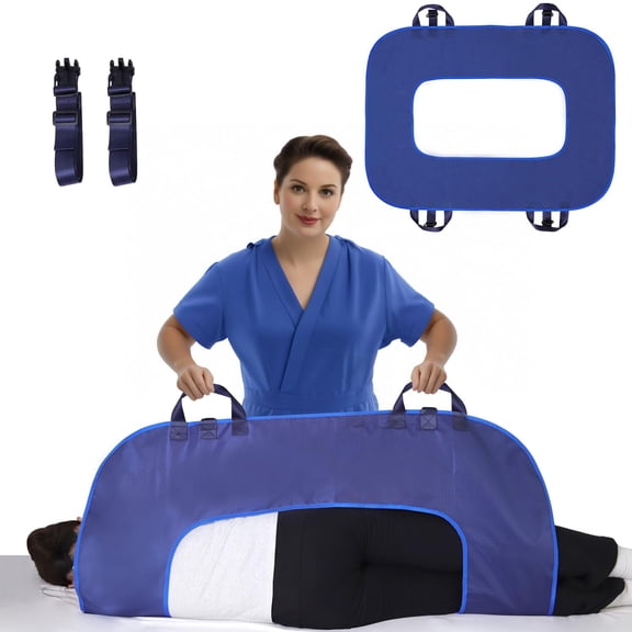 ENLUNTRA O-Shaped Positioning Sheet - Transfer Sheet with Reinforced Handles for Turning, Draw Sheets for Hospital Bed, Lifting & Repositioning, Turning Device for Elderly, Bed Patients (Blue)
