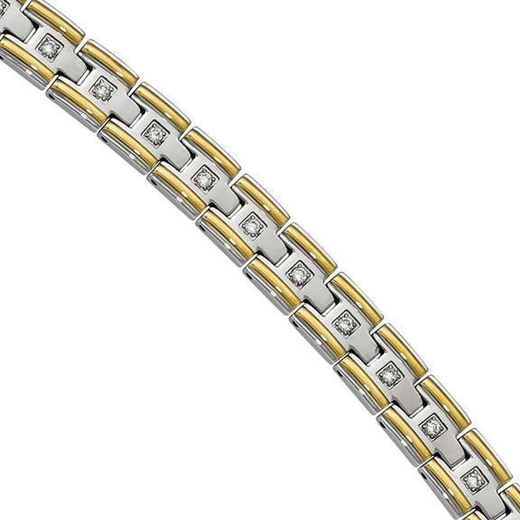 CZ Stainless Steel Polished Yellow IP Link Bracelet, 8.50