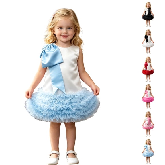 HJYCHN Girls Dress Sleeveless Bowknot Tutu Party Gown with Puffy Skirt for Toddler Dress 6-7 Years