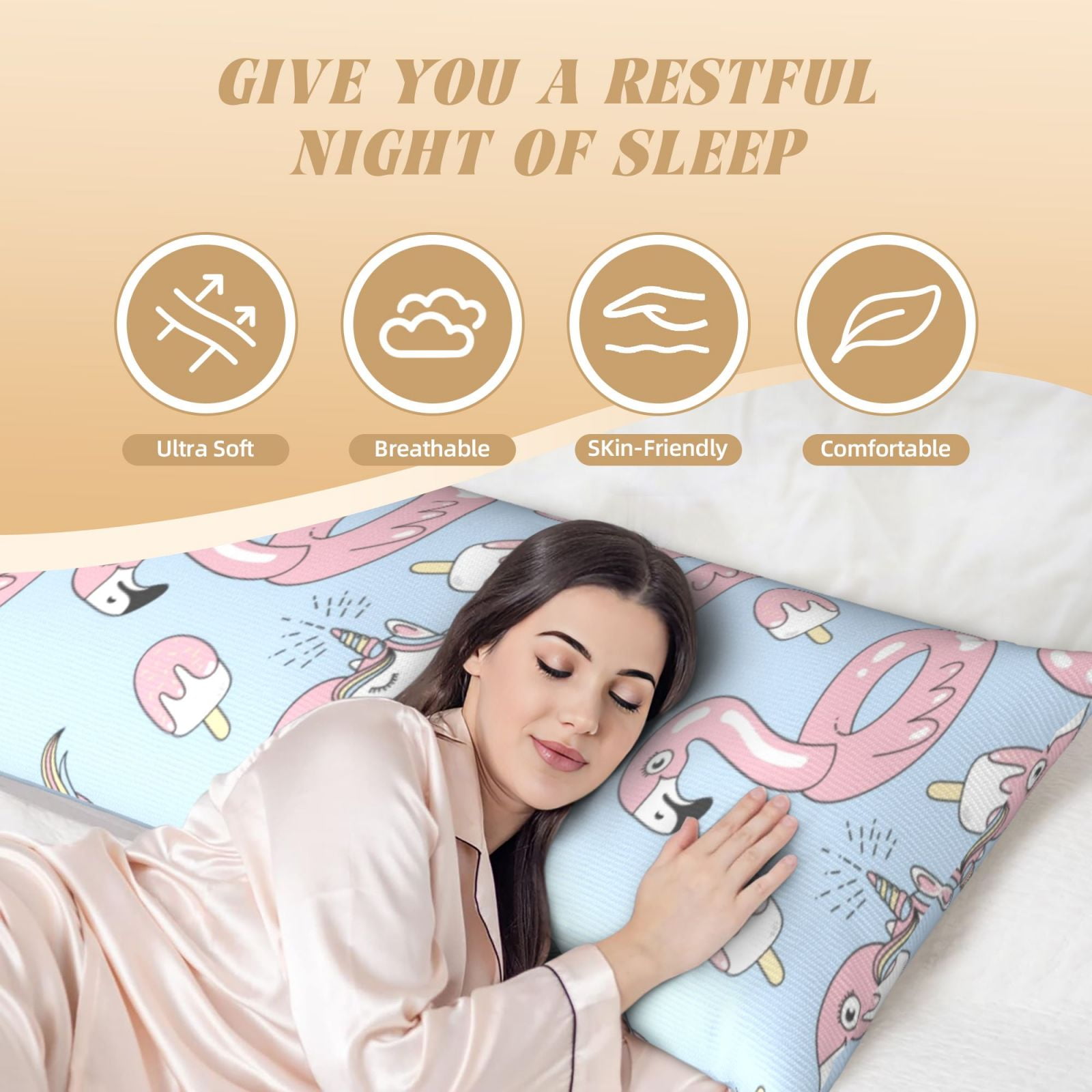 Naloa Summer Cute Unicorns Super Soft 20x60 Body Pillow Case,Long Side Hidden Zipper（PILLOWS ARE NOT INCLUDED）