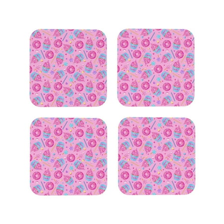 

Fuzoiu Pink Donuts Print Leather Coasters Set Drink Coasters Set of 4 for Tabletop Protection Durable PVC Coasters Home Décor and Housewarming Gift-Square